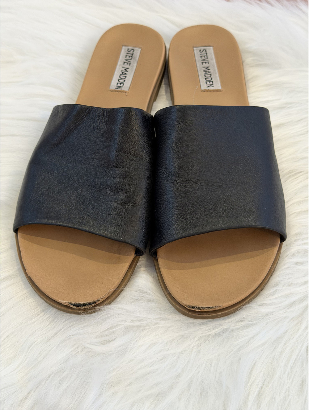 Steve Madden Black Leather Slide Sandals